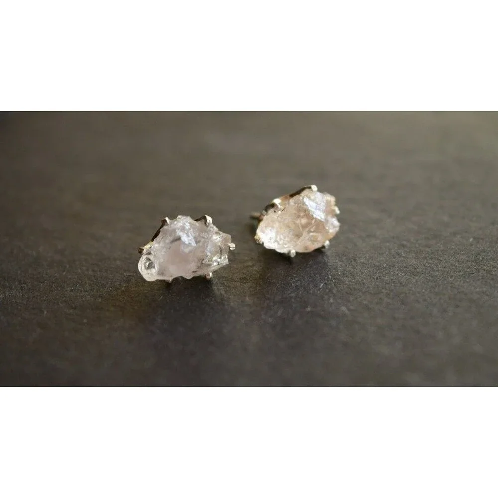 Lake County diamond earrings, 925 sterling silver, raw gemstones